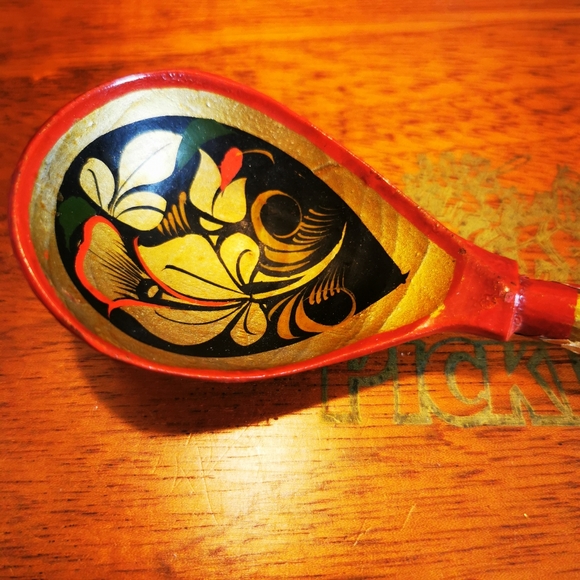 Khokhloma Vintage Wooden Decorative Spoon Made in USSR - Picture 3 of 16